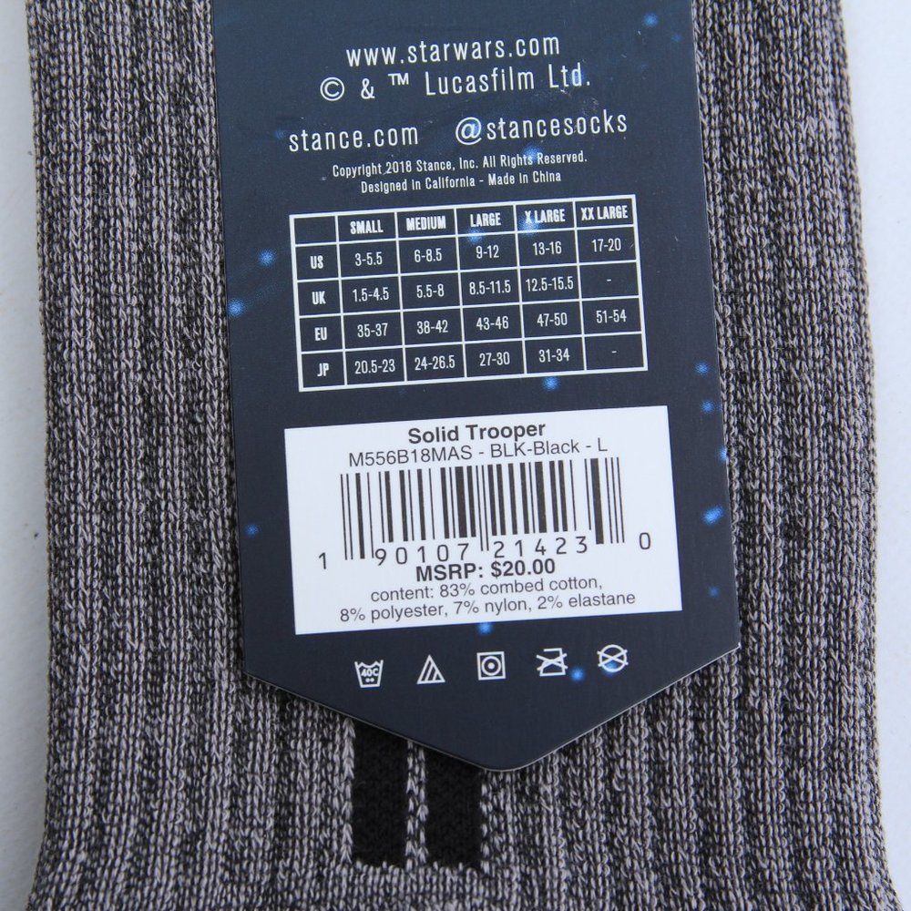 MENS | 2 Stance Grey Solid Trooper Star Wars NEW - Picture 10 of 14